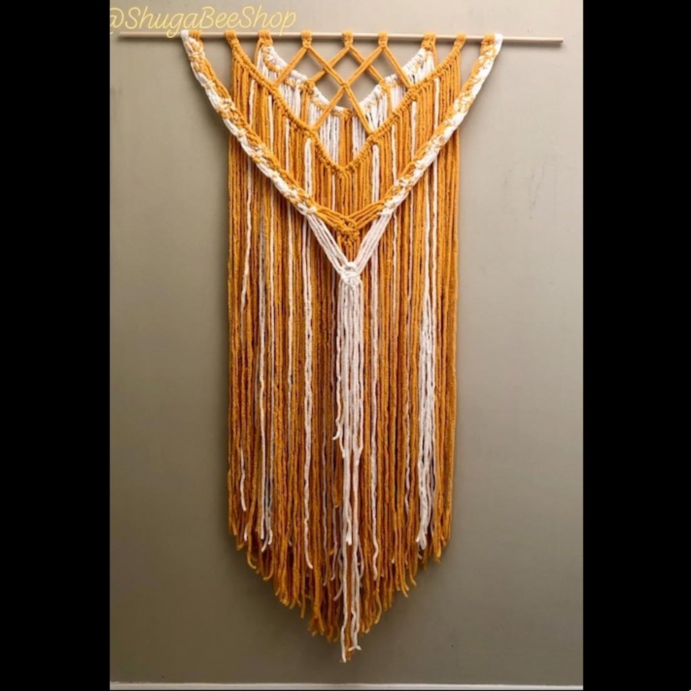 Mustard Gold and White Macrame Wall Decor - Picture 3 of 4